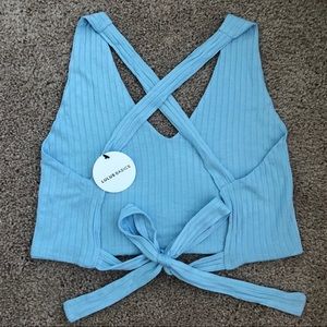 NWT LULUS BABY BLUE TIE CROP TOP